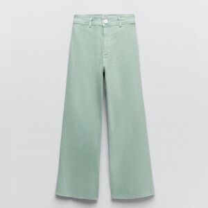 Zara Green Flare Wide Leg Jeans - Marine Straight
